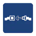 Pictograma vectorial de cinturón de seguridad. Icono de seguridad pasiva.