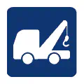Pictograma vectorial automotriz: grúa. Señal de auxilio vial y remolque.