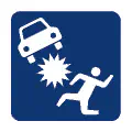 Pictograma vectorial automotriz: arrollamiento. Gráfico de seguridad de peatones.