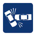 Pictograma vectorial automotriz: colisión. Símbolo de siniestro entre vehículos.