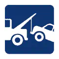 Pictograma vectorial automotriz: remolque. Icono de coche auxiliado por grúa.