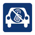 Pictograma vectorial automotriz: prohibido móvil. Gráfico de conducción segura.