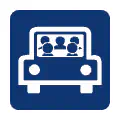 Pictograma vectorial automotriz: carpooling. Icono de uso compartido de vehículo.