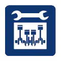 Pictograma vectorial automotriz: inspección de motor. Gráfico para mantenimiento preventivo.