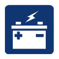 Pictograma vectorial automotriz: batería. Icono de servicio eléctrico y carga.
