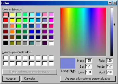 Selector de color de Windows basado en los sistemas HLS y RGB.