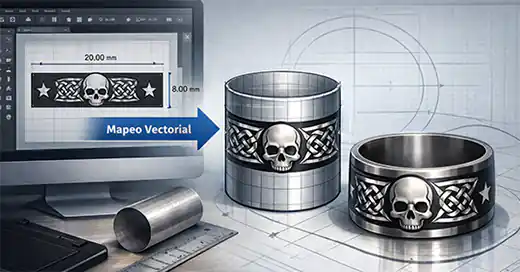 El software crea un mapeo vectorial que adapta el vector al cilindro.