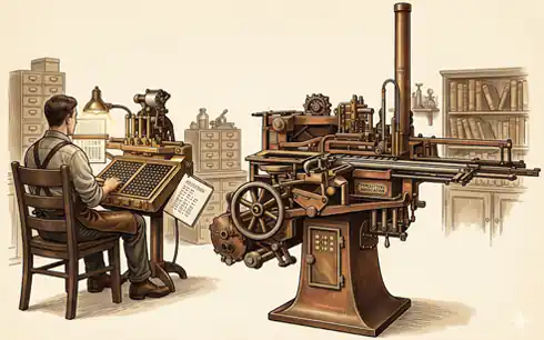 Ilustración que recrea el taller Johannes Gutenberg operando su imprenta en Maguncia, mediados del siglo XV.