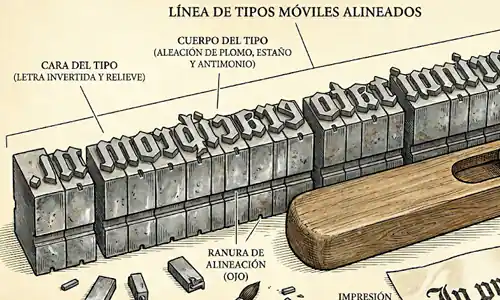 Anatomía de los tipos móviles y el proceso de composición manual en el componedor.