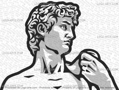 Detalle de la imagen del David en blanco y negro más gris.
