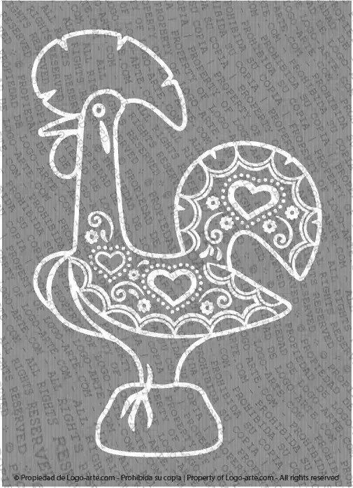 Imagem vetorial do galo de Barcelos em preto e branco para corte e impressão.
