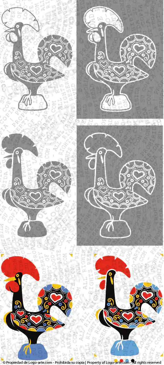 Imagens vetoriais do galo de Barcelos, disponíveis para descarregar.