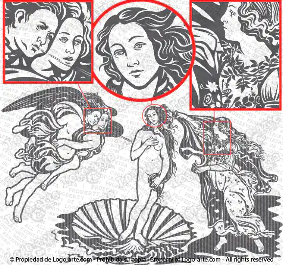 Arte vetorial de O Nascimento de Vénus para cortar em plotter ou gravação CNC.
