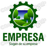 Pictograma vectorial Logo engranaje con naturaleza, arboles y mar dentro de engrane, energía natural, conservación ambiental, industria eco-ambiental.