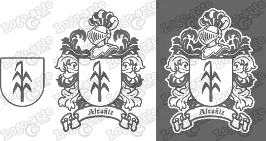 Imágenes vectoriales del escudo de armas del apellido Alcañiz para descargar.