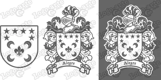 Imágenes vectoriales del escudo de armas del apellido Alegre para descargar.