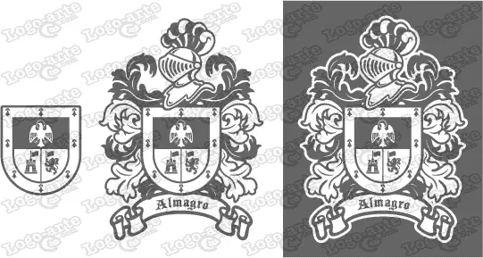 Imágenes vectoriales del escudo de armas del apellido Almagro para descargar.