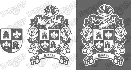 Imágenes vectoriales del escudo de armas del apellido Alonso para descargar.