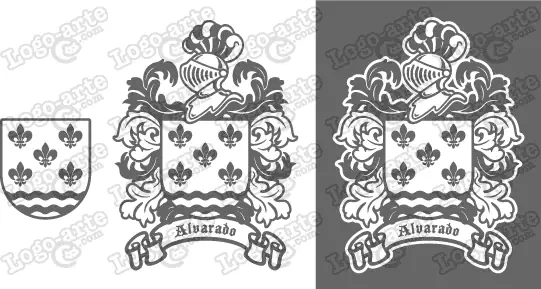 Imágenes vectoriales del escudo de armas del apellido Alvarado para descargar.