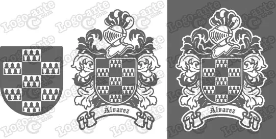 Imágenes vectoriales del escudo de armas del apellido Álvarez para descargar.
