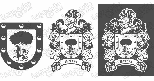Imágenes vectoriales del escudo de armas del apellido Arenas para descargar.