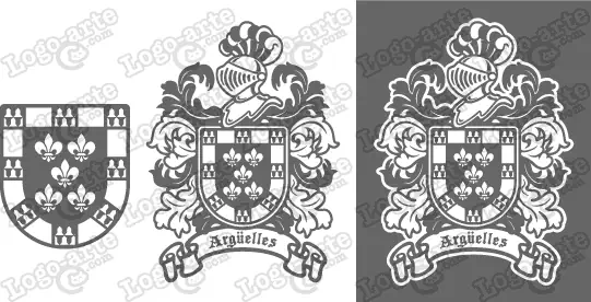 Imágenes vectoriales del escudo de armas del apellido Argüelles para descargar.