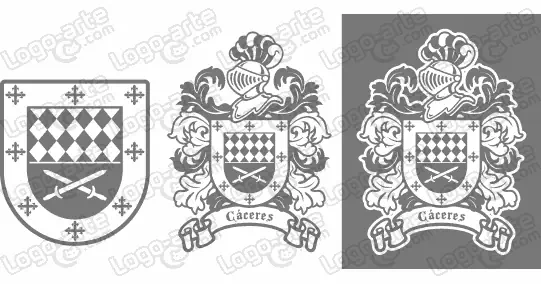 Imágenes vectoriales del escudo de armas del apellido Cáceres para descargar.