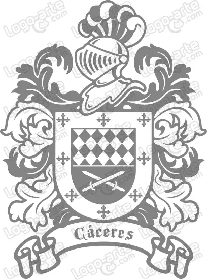 Escudo heráldico del apellido Cáceres en vectores para cortar en plotter.