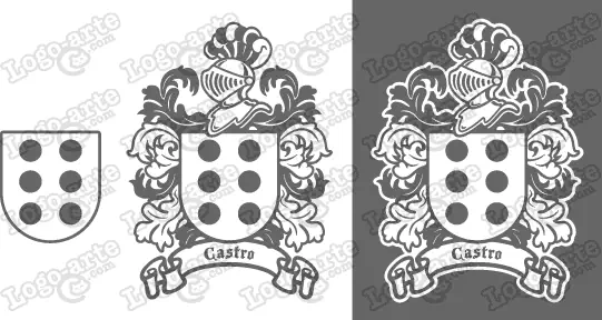 Imágenes vectoriales del escudo de armas del apellido Castro para descargar.