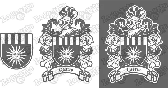 Imágenes vectoriales del escudo de armas del apellido Castro para descargar.
