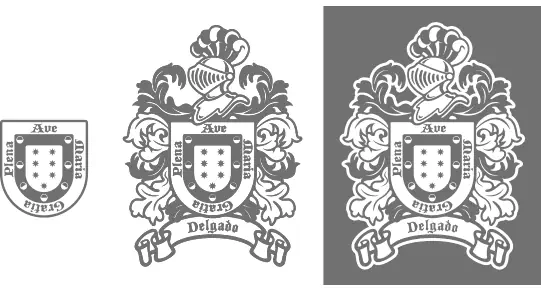 Imágenes vectoriales del escudo de armas del apellido Delgado para descargar.