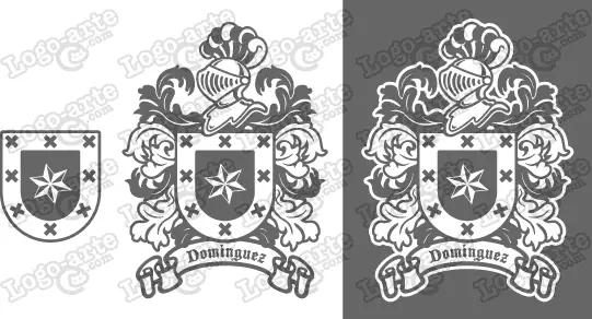Imágenes vectoriales del escudo de armas del apellido Domínguez para descargar.