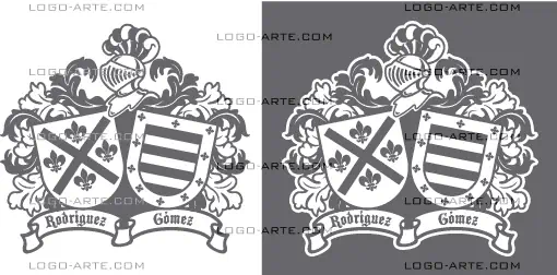 Escudo vectorial de 2 apellidos con blasón y contorno para máscara Sandblast