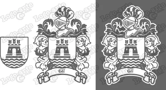 Imágenes vectoriales del escudo de armas del apellido Gil para descargar.