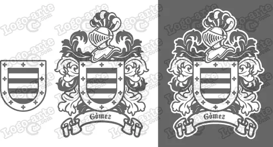 Imágenes vectoriales del escudo de armas del apellido Gómez para descargar.