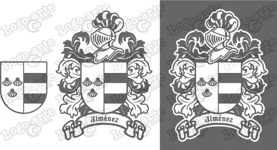 Imágenes vectoriales del escudo de armas del apellido Jiménez para descargar.