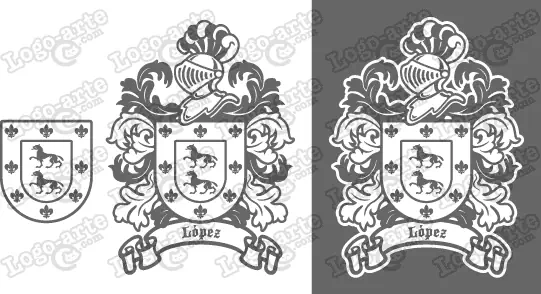 Imágenes vectoriales del escudo de armas del apellido López para descargar.