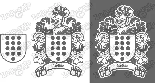 Imágenes vectoriales del escudo de armas del apellido López para descargar.
