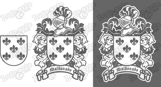 Imágenes vectoriales del escudo de armas del apellido Maldonado para descargar.