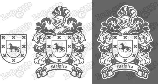 Imágenes vectoriales del escudo de armas del apellido Malpica para descargar.