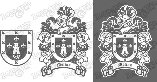 Imágenes vectoriales del escudo de armas del apellido Molina para descargar.