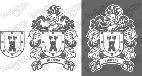 Imágenes vectoriales del escudo de armas del apellido Moreno para descargar.