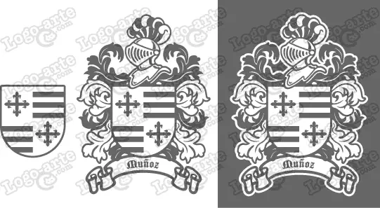 Imágenes vectoriales del escudo de armas del apellido Muñoz para descargar.
