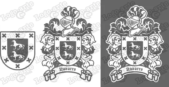 Imágenes vectoriales del escudo de armas del apellido Navarro para descargar.