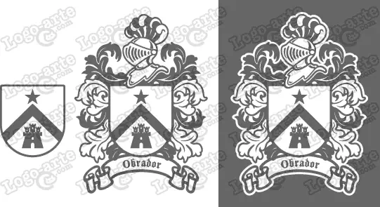 Imágenes vectoriales del escudo de armas del apellido Obrador para descargar.