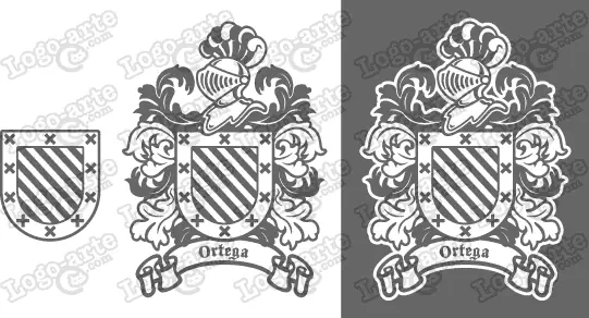 Imágenes vectoriales del escudo de armas del apellido Ortega para descargar.