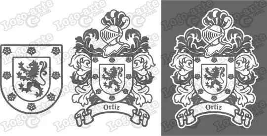 Imágenes vectoriales del escudo de armas del apellido Ortiz para descargar.