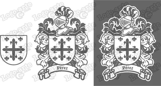 Imágenes vectoriales del escudo de armas del apellido Pérez para descargar.