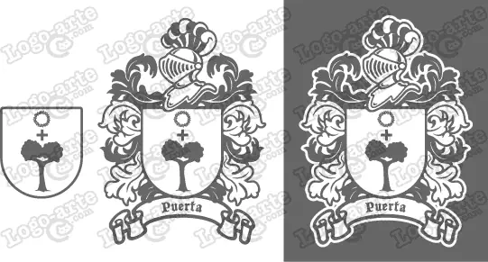 Imágenes vectoriales del escudo de armas del apellido Puerta para descargar.