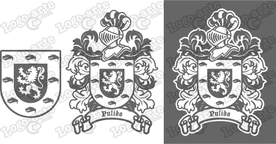 Imágenes vectoriales del escudo de armas del apellido Pulido para descargar.